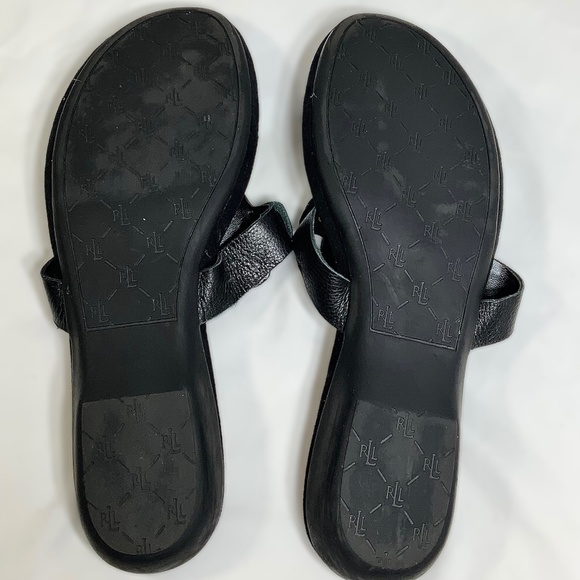 Ralph Lauren LRL Kalana Leather  Sandals Size 10B in black and gold - Picture 4 of 9